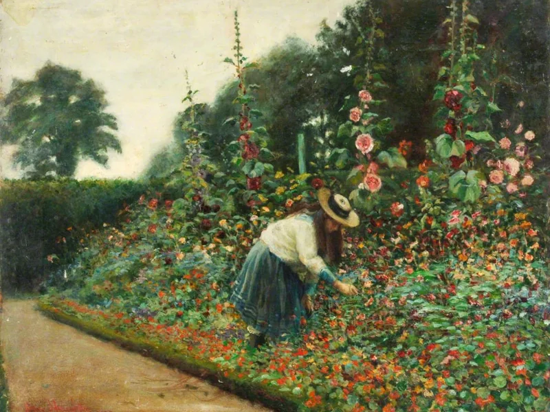 1865-Benjamin Haughton - Ragazza che cura un giardino